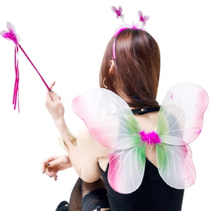 party_wing02 나비 날개 핑크 (머리띠/날개/봉 3SET)