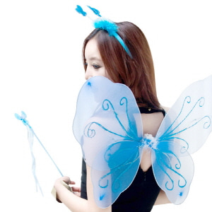 party_wing05 발광 나비 날개 블루 (머리띠/날개/봉 3SET)